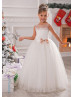 Ivory Lace Glittering Tulle Floor Length Stylish Flower Girl Dress Ivory Lace Glittering Tulle Floor Length Stylish Flower Girl Dress